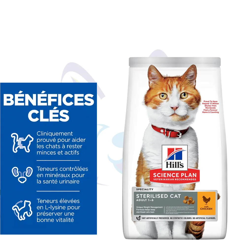 Hill’s Chat Stérilisé Chat Jeune Adulte Croquettes avec Poulet 1.5 kg Santé Urinaire Contrôle Maintien du Poids et Vitalité Hills